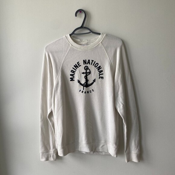 White & Navy Sandro Marine Nationale Sweater - Picture 1 of 4